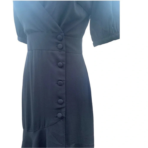 Lulu's Women’s Black Button-Up Short Sleeve Midi Cascading Ruffles Dress Size XS - Picture 8 of 15